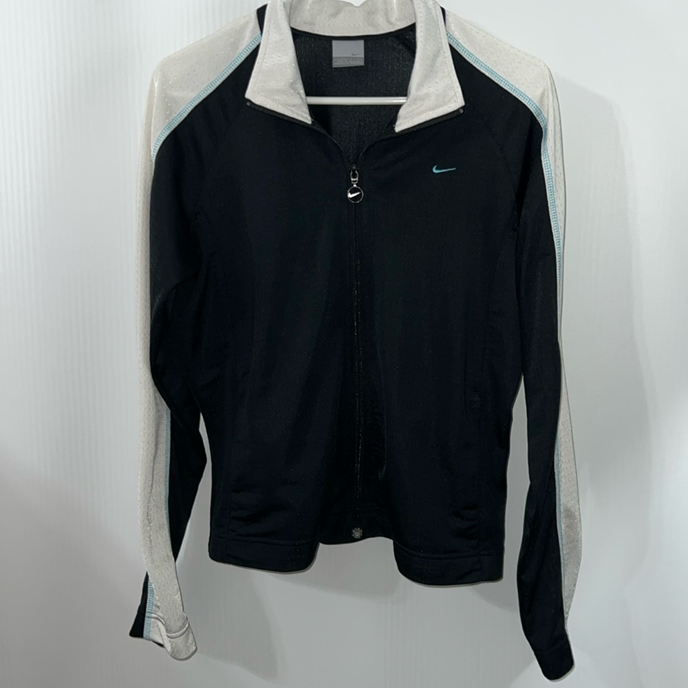 Nike 90s Zip-Up Activewear Jacket Black/White w/blue accents Jacket Sz L